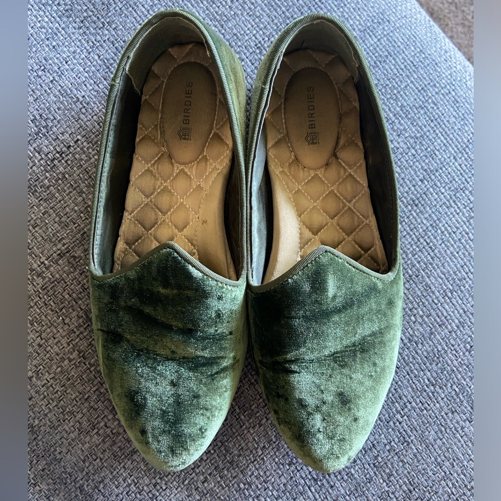 Birdies heron olive luxe velvet smoking flats/ slippers/ loafers